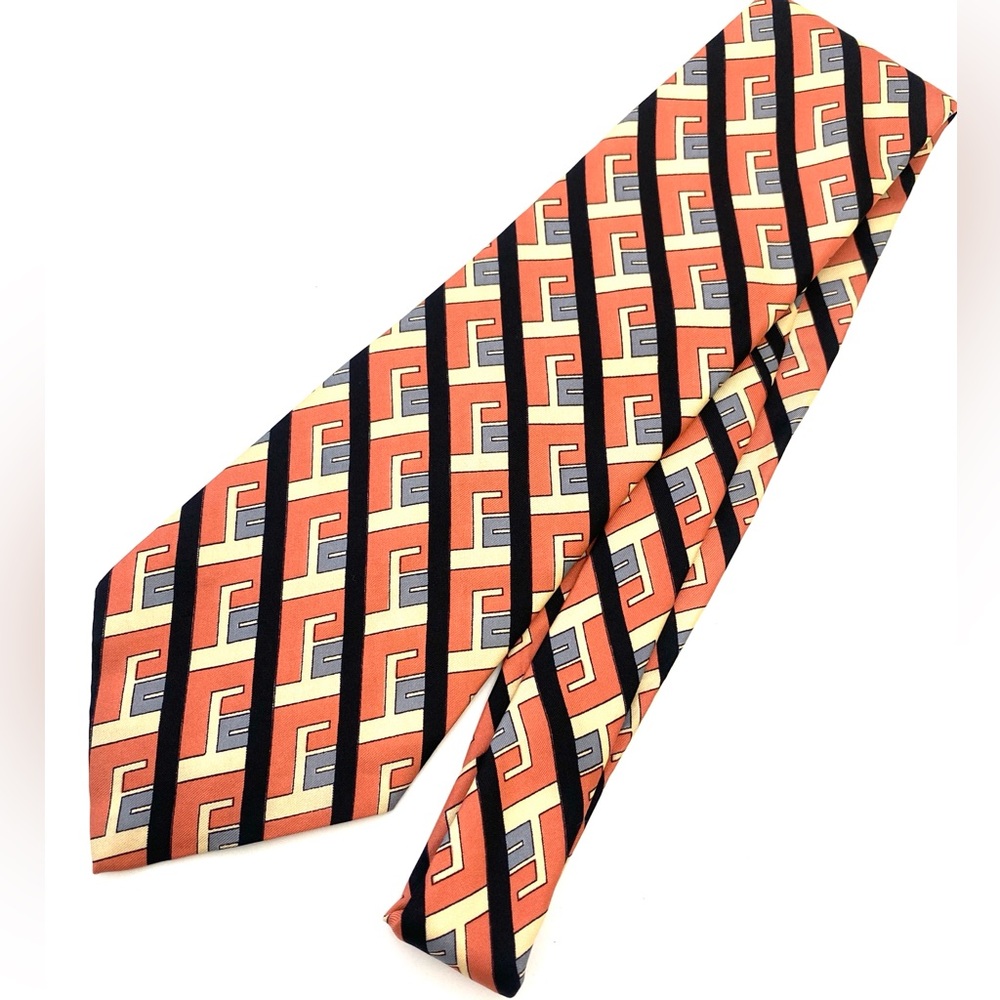 Vintage Pierre Cardin Coral/Beige Logo Silk Necktie MCM